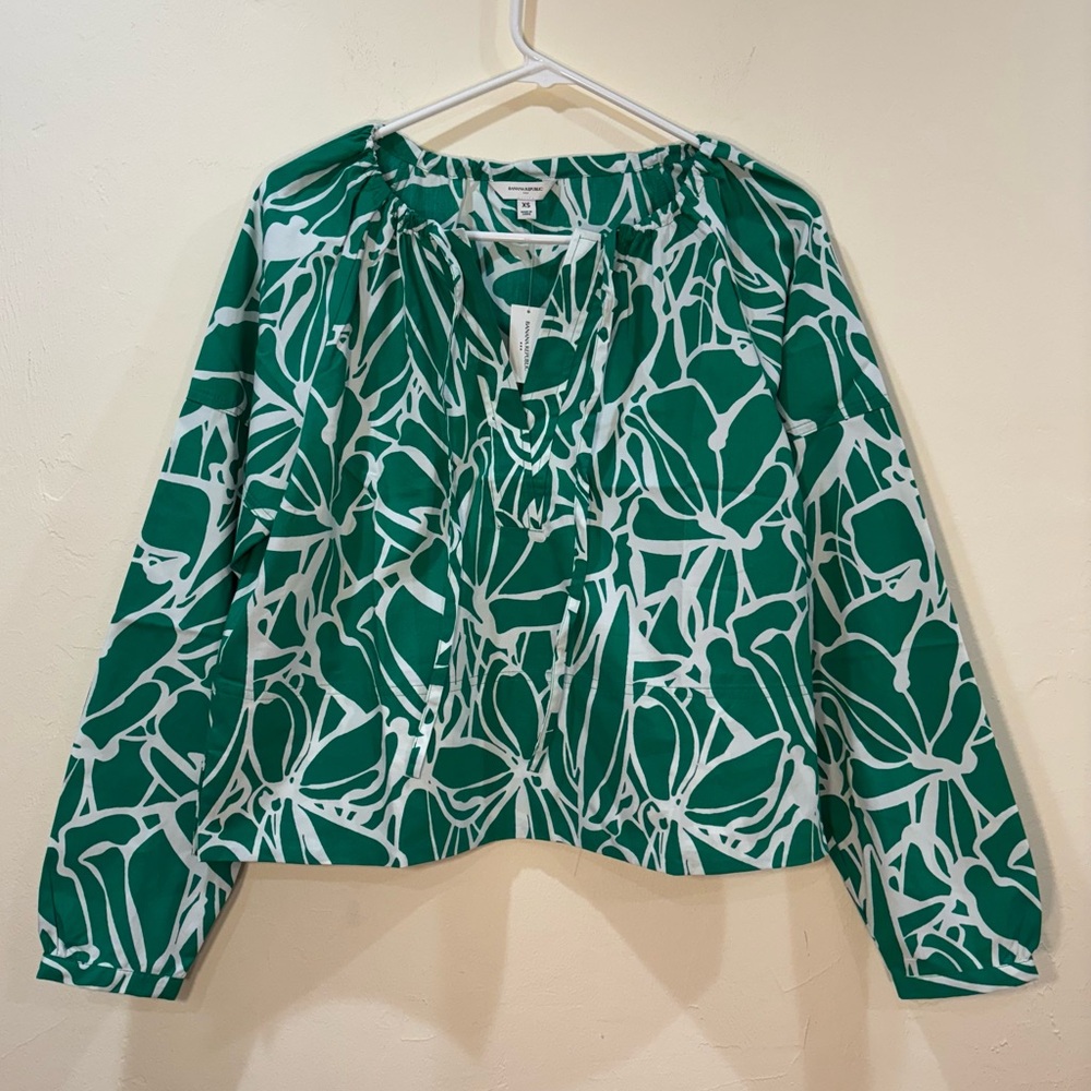 NWT Banana Republic Factory Shirred Popover Floral Shirt, 100% Cotton, XS